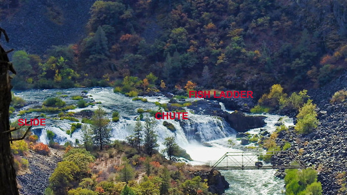 shows where the kayaks go over the falls