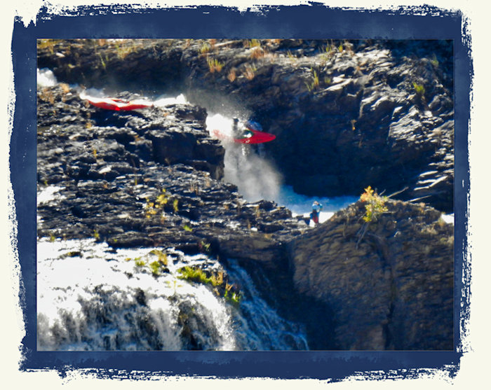 kayker down fish ladder